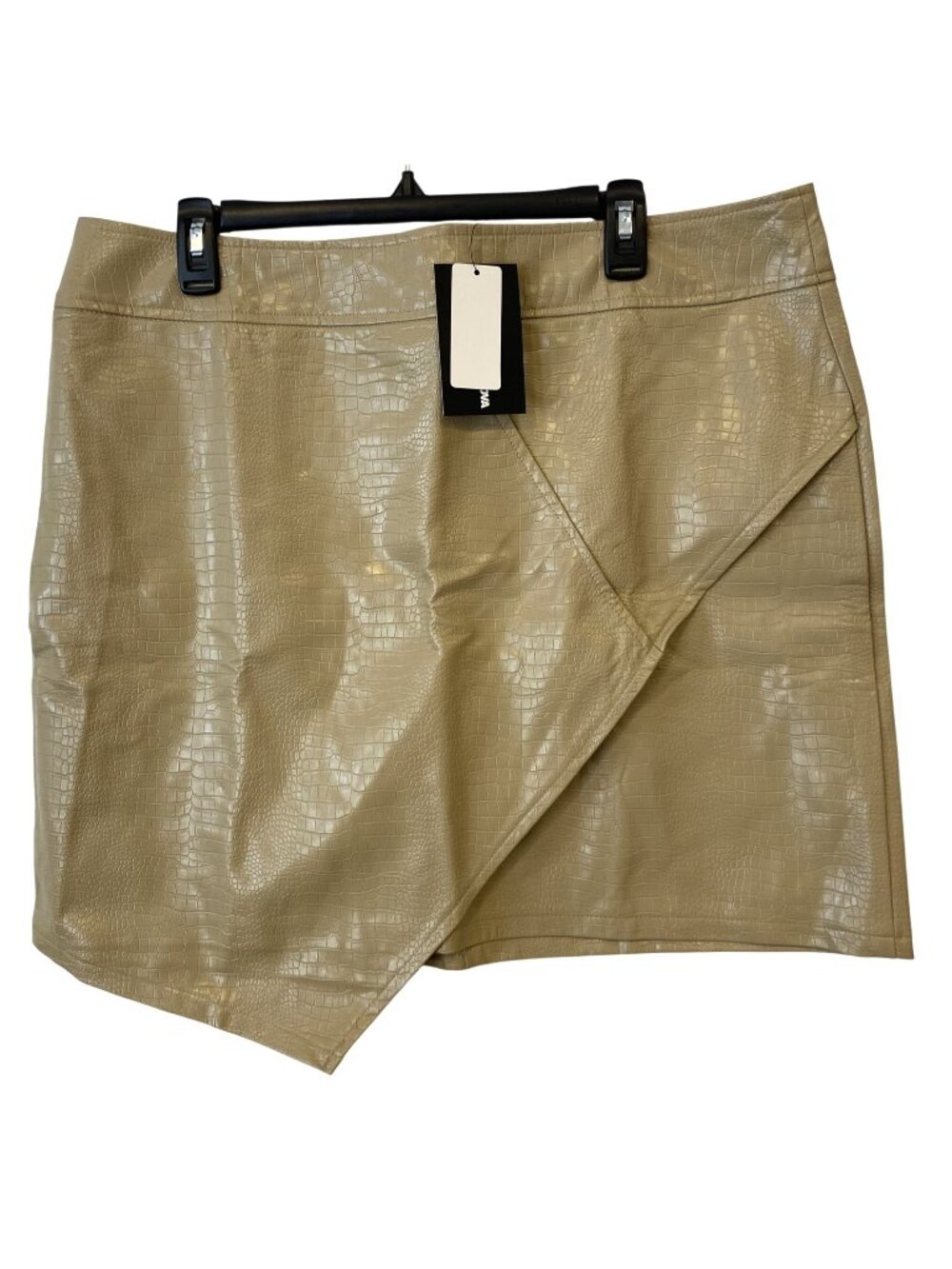 NWT Fashion Nova Womens 1XL Taupe Croc Faux Leather Wrap Mini Skirt Y2K Mob Wife